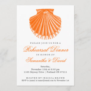 Beach Rehearsal Dinner Scallop Shell Orange Invitation