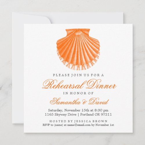 Beach Rehearsal Dinner Scallop Shell Orange Invitation