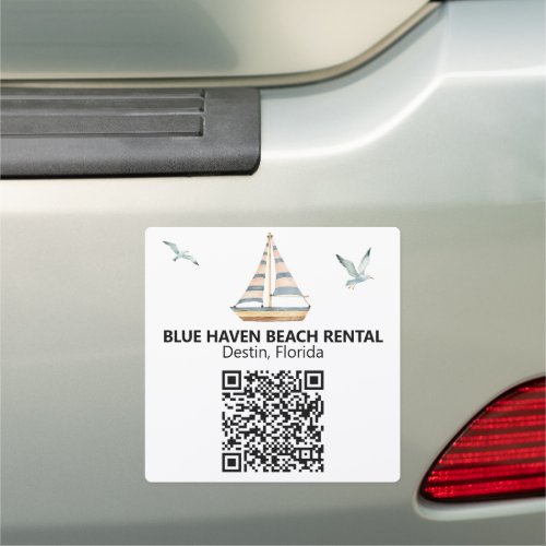 Beach rental Home STR QR Code Vacation Sailboat Car Magnet