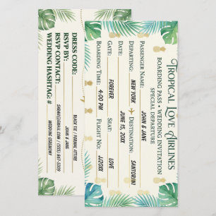 Beach Resort Wedding Boarding Pass Card