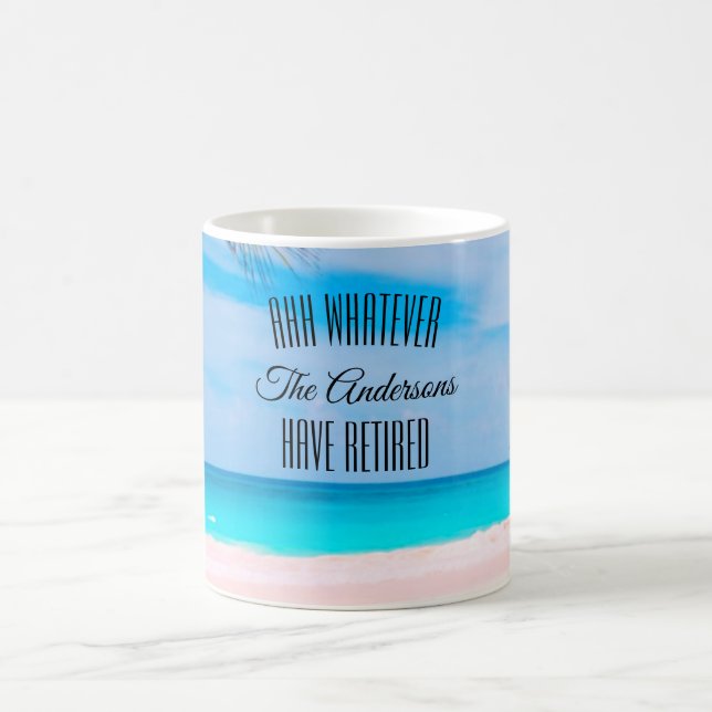 Beach Retired Couple's Name Sandy Beach and Ocean Coffee Mug (Center)