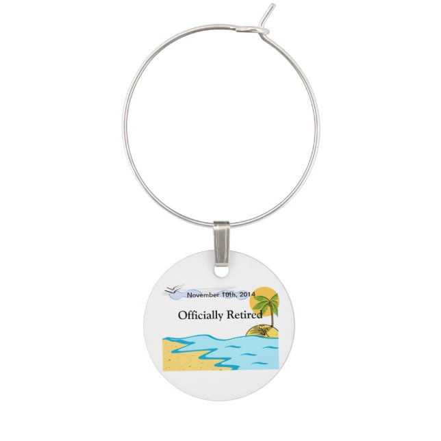 Beach Retirement Add Name And Date Wine Charm (Front)