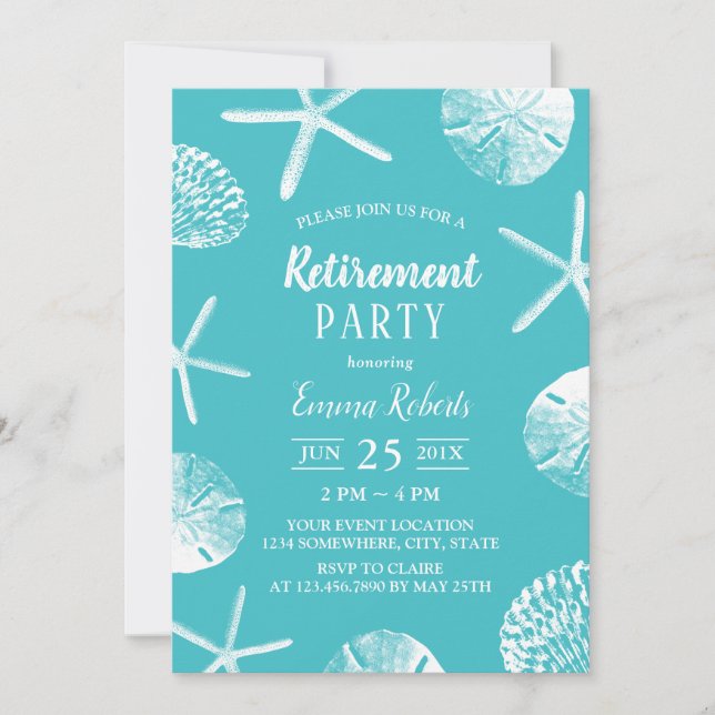 Beach Retirement Party Elegant Turquoise Seashells Invitation (Front)