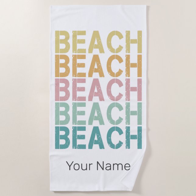 Beach Retro Lettering Vintage Holiday Summer Beach Towel (Front)