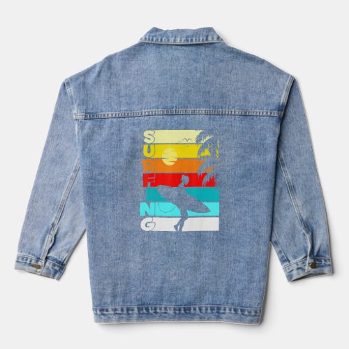 Beach Retro Surfer Palms Holidays Walking Sunset  Denim Jacket