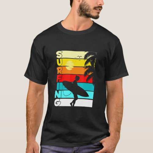 Beach Retro Surfer Palms Holidays Walking Sunset  T_Shirt