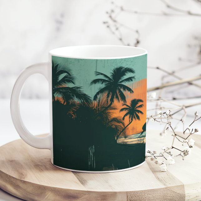 Beach Retro Surfing Sunset Add Name Coffee Mug (Creator Uploaded)