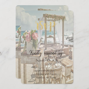 Beach Retro Wedding Floral Arch RSVP Invitation