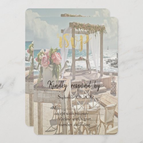 Beach Retro Wedding Floral Arch RSVP  Invitation