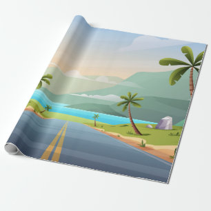 Beach road landscape wrapping paper