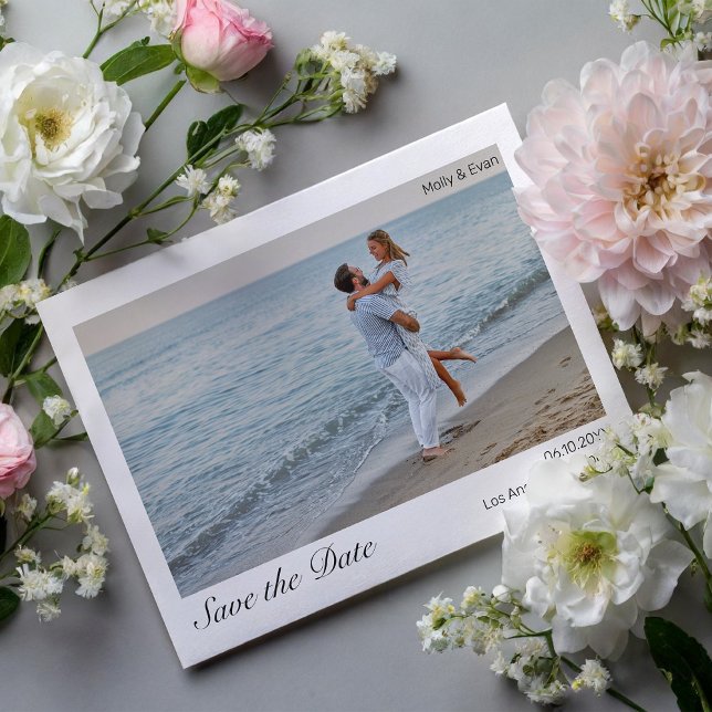 Beach Romance Border Photo Wedding Save the Date Postcard (Creator Uploaded)