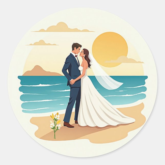 Beach Romance Engagement Sticker (Front)