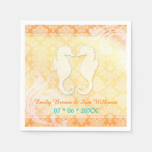 Beach Romance SeaHorse Pair Wedding Paper Napkins