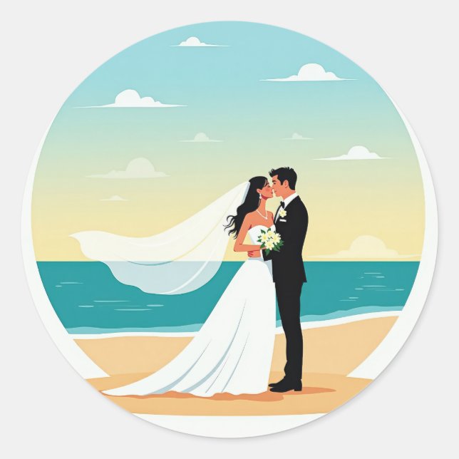 Beach Romance Wedding Sticker (Front)