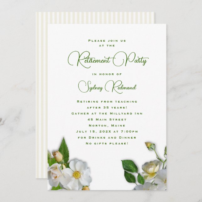 Beach Rose Retirement Party Invitation For Her (Front/Back)