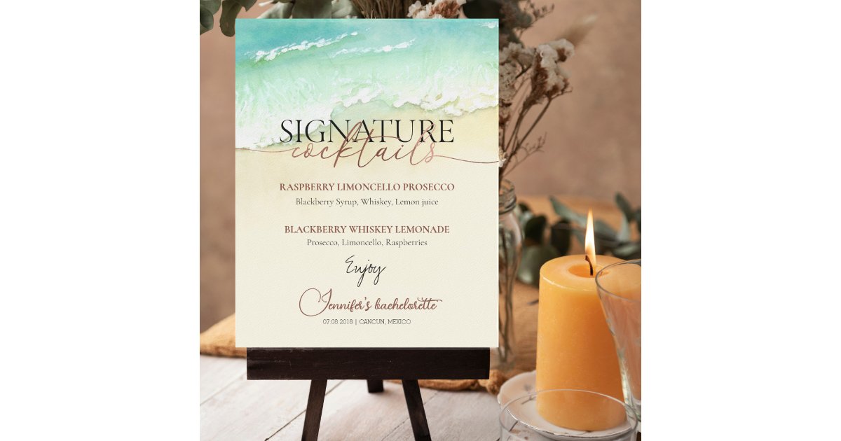 Beach Rose Script Bachelorette Cocktails Sign | Zazzle