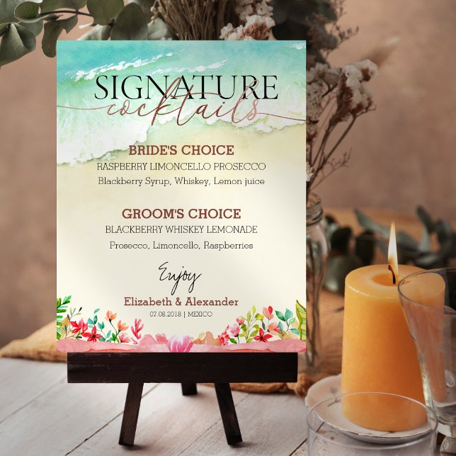 Beach Rose Script Cocktails Wedding Sign (Creator Uploaded)