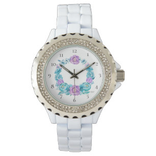 *~* Beach Rose Turquoise Magenta Flower Wreath Watch