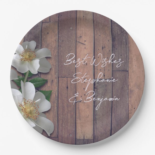 Beach Rose Wood Look Party Paper Plates (Front)