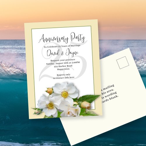 Beach Roses Anniversary Party Invitation Postcard