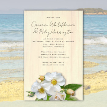Beach Roses Budget Wood Look Wedding Invitation Fl Flyer by Country_Wedding at Zazzle