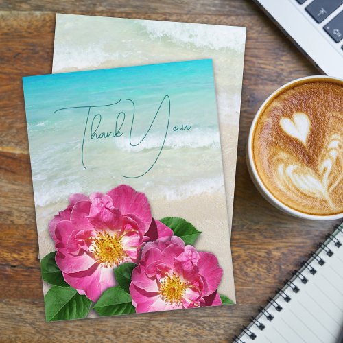 Beach Roses Flat Thank You Note Cards