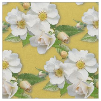 Beach Roses Golden Yellow Floral Pattern Fabric