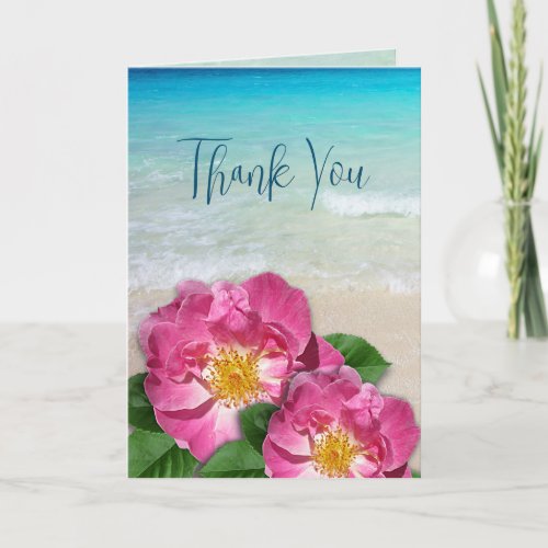 Beach Roses Tropical Beach Thank You Message Card