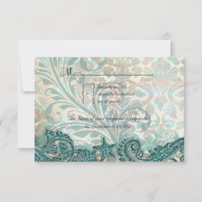 Beach RSVP Wedding Reply Card Dolphins (Front)
