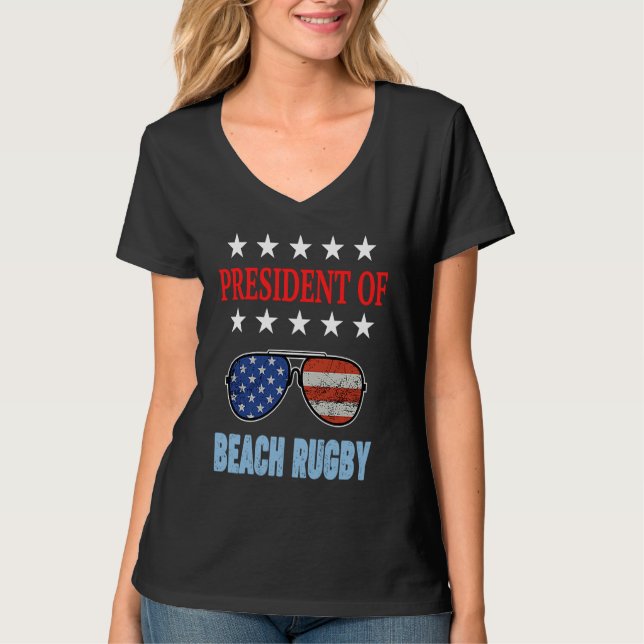 Beach Rugby Accessories  USA Flag Beach Saying T-Shirt (Front)