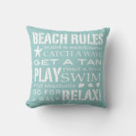 Beach Rules By The Seashore Aqua Teal &amp; White Throw Pillow at Zazzle