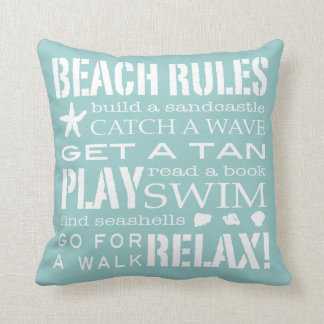 Beach Rules By the Seashore Aqua Teal & White Throw Pillow