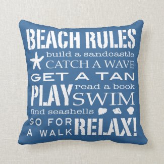Beach Rules By the Seashore Classic Blue & White Throw Pillow
