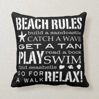 Beach Rules By the Seashore Crisp Black White Gray Throw Pillow