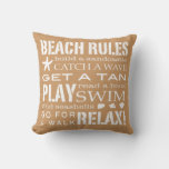 Beach Rules By The Seashore Sandy Beige &amp; Brown Throw Pillow at Zazzle