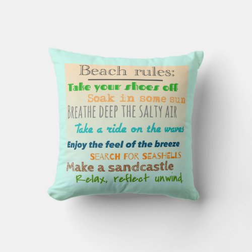 Beach Rules Colorful Nautical Typography Throw Pillow