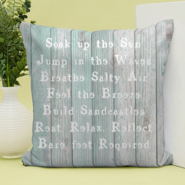 Beach Rules Rustic  Throw Pillow (Creator Uploaded)