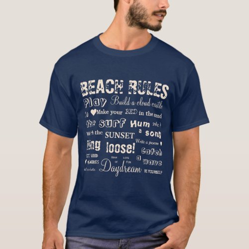 Beach Rules Typographic Navy Blue Mens T_Shirt