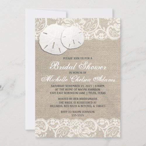 Beach Rustic Burlap Lace Bridal Shower Initation Invitation