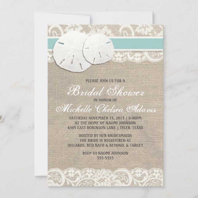 Beach Rustic Burlap Lace Bridal Shower Invitation (Front)