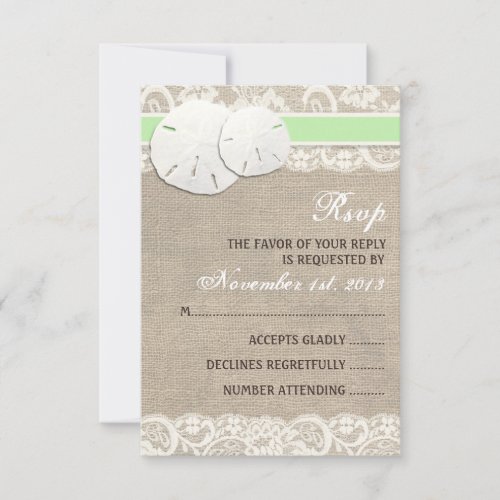 Beach Rustic Burlap Lace RSVP Card - Green