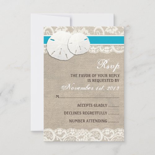 Beach Rustic Burlap Lace RSVP Card - Malibu