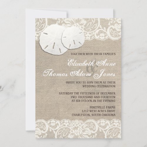 Beach Rustic Burlap Lace Wedding Invitation