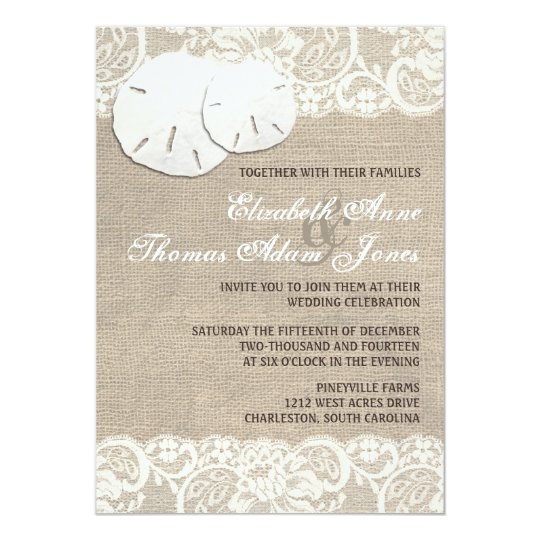 Beach Rustic Burlap Lace Wedding Invitation