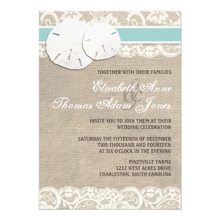 Beach Rustic Burlap Lace Wedding Invitation