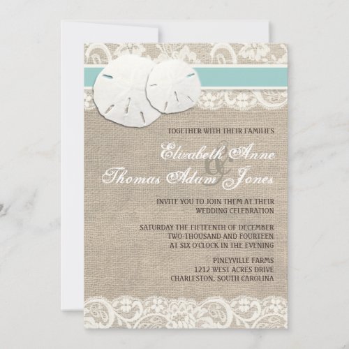 Beach Rustic Burlap Lace Wedding Invitation