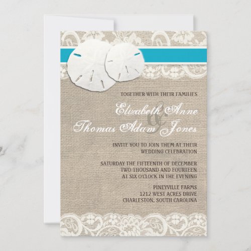 Beach Rustic Burlap Lace Wedding Invitation Malibu