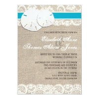 Beach Rustic Burlap Lace Wedding Invitation Malibu