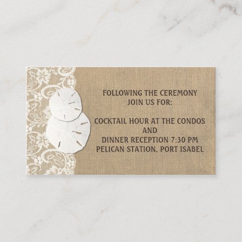 Beach Rustic Warm Burlap Lace Wedding Info Card Business Card Template