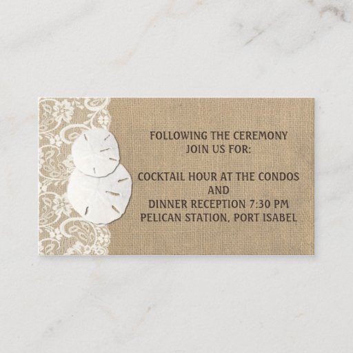 Customizable Beach Rustic Warm Burlap Lace Wedding Info Card Business Card Template